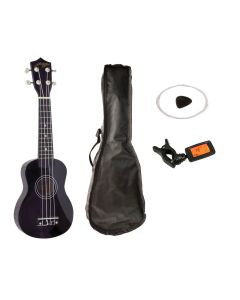 Zwarte Ukulele set met stemapparaat en tas