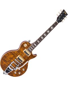 Vintage V100 Guitar - Amber Flamed Maple incl  Bigsby