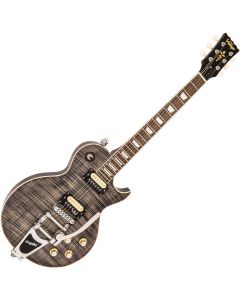 Vintage V100 Guitar - Black Flamed Maple incl  Bigsby