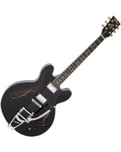 Vintage Semi-Acoustic Guitar incl  Bigsby - Gloss Black
