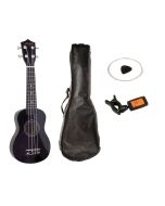 Zwarte Ukulele set met stemapparaat en tas